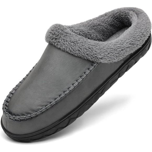 New Men's Slipper Moccasin Size 6-7 Dark Gray Faux Fur - Picture 5 of 17
